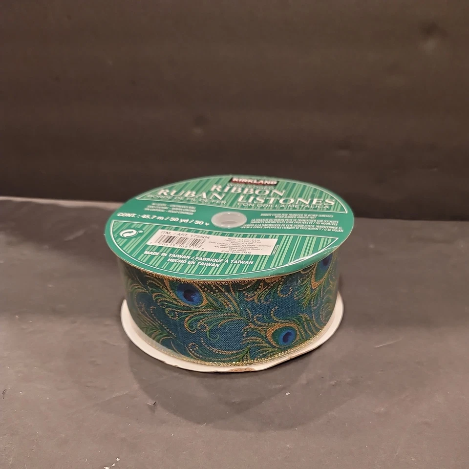 KIRKLAND SIGNATURE- WIRE EDGED RIBBON 2.5" WIDTH- PEACOCK  50 YARDS sell 2 rolls - Image 1 of 4