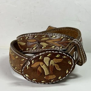Vintage handgenähter Leder Western Gürtel & Schnalle mehrfarbig braun Gr. 33-35 - Bild 1 von 10
