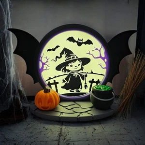 Nuovo LED LightBox Carino Toon Strega Halloween Decorazioni Casa Vacanze Stampato in 3D - Foto 1 di 11