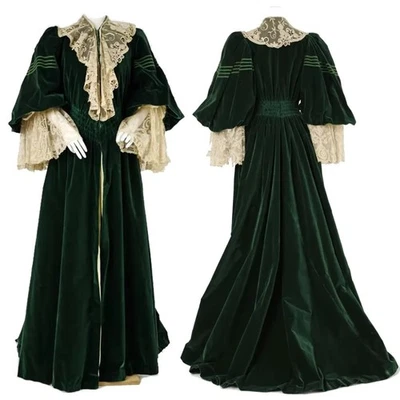 Green Long Robe Dress Tea Gown Costume Victorian Fashion Gothic Steampunk Dres - Image 1 of 4