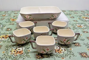 Bandeja de condimentos dividida vintage Californi Weil Ware plato con 6 tazas de madera de abedul - Imagen 1 de 7