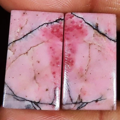 natural RHODONITE pair cushion cabochon loose gemstone 42.10 Cts. (13x24x04 mm) - Image 1 of 4