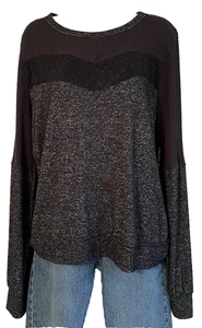 Knox Rose Pullover Pulli Oberteil Gr. XL grau schwarz Spitzendetail Langarm - Bild 1 von 10