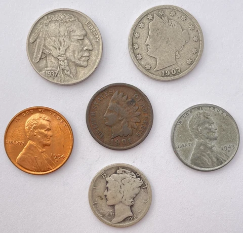 Starter Collection Lot of 6 US Coins, UNCIRCULATED, SILVER, & 100+ YEAR OLD Cover