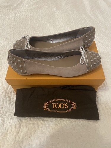 Tod’s Dew ballerina gommini grigio beige scamosciato vernice pelle EU 39 UK 6