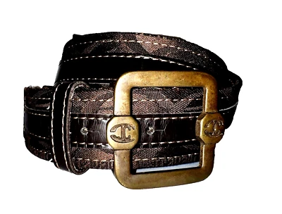 Cinturón de lona Just Cavalli marrón charol logotipo JC y nombre 95 hebilla JC SODF08 Foto 1 de 4