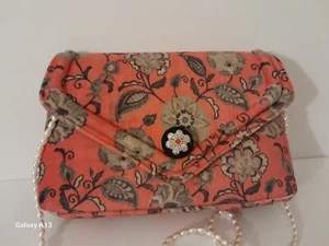 Anthropologie Francesca Coral Sage Floral Pearl Crossbody BOHO Purse Clutch NWOT - Picture 1 of 15