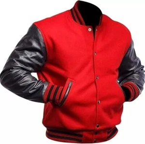 Men Premium College Snap Button Vintage Baseball Letterman Varsity Jacket - Picture 1 of 4