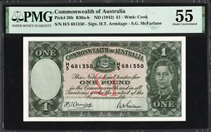 Australia 1 Pound P26b R30a-b 1942 Armitage McFarlane PMG55 aUNC Banknote Note - Picture 1 of 2