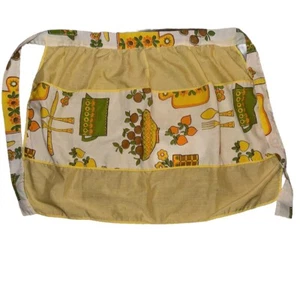 Mezzo Grembiule Vintage Giallo Grannycore Tasca Floreale Forchetta Cucchiaio Cottura Retrò Cucina - Foto 1 di 7