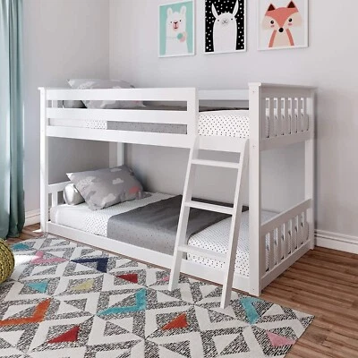 Max & Lily Twin over Twin Low Bunk Bed, White, blue, grey - Image 1 of 4