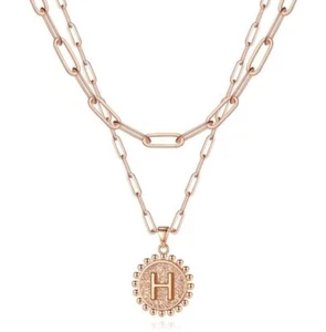 Letter H Initial Necklace ROSE GOLD for Women Paperclip Chain-No Tarnish - Picture 1 of 5