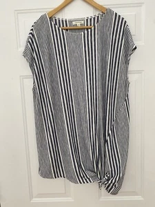 Max Studio Blue & White Stripe Side Knot Tie Pullover Top - Size 1X - Picture 1 of 3