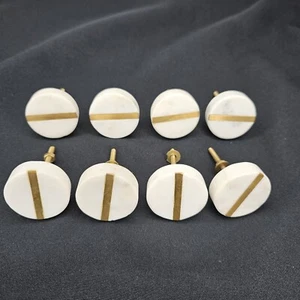 Round White Stone Quartz With Gold Tone Inlay Drawer Knob Pulls Hobby Lobby Lot - Picture 1 of 10