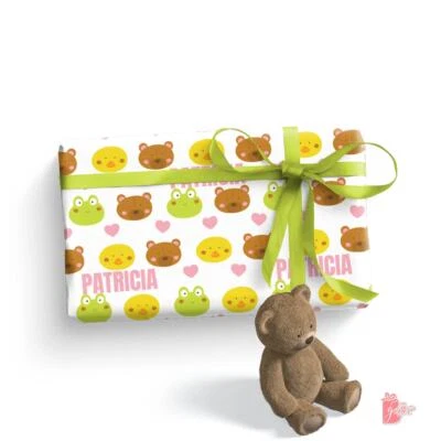 Name Personalized Baby Shower Gift Wrapping Paper w/ Animal Print Gift Wrap 24" - Image 1 of 4