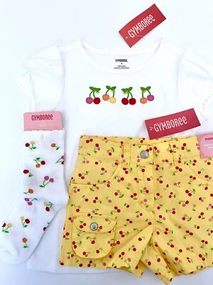 Conjunto de 3 piezas de verano vintage nuevo con etiquetas Gymboree 2008 CHERRY BABY, pantalones cortos, calcetines 5 Foto 1 de 4