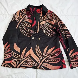 Vintage 90s Blazer Women’s XL Abstract Silky Tropical Black W/Red Yellow Lined - Picture 1 of 12