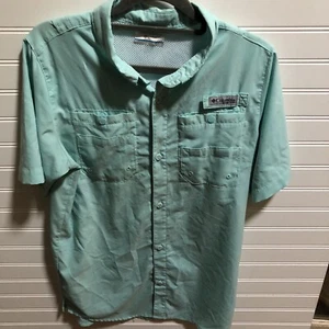 Columbia PFG Shirt Youth XL Teal ? Short Sleeve Vented Fishing Casual Button Up - Picture 1 of 13