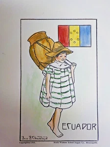 Antique Bess B Cleaveland Signed HandDrawn WaterColor 1910 Print Ecuadoran Girl - Picture 1 of 8