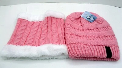 Juego de 2 gorro y bufanda de invierno para niños rosa/blanco Foto 1 de 2