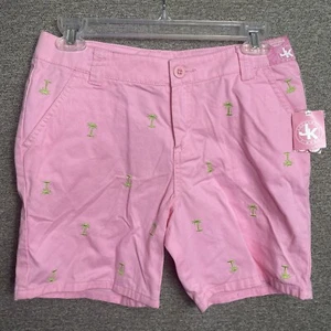 NWT J Khaki Girls Shorts Sz 16 Chino Pink Palm Trees - Picture 1 of 11
