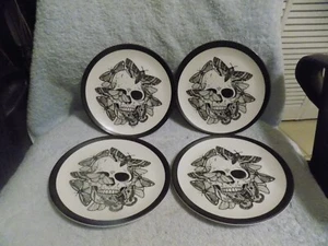 Set Of 4 Halloween Melamine Sugar Skull Butterflies Dragonflies 7.75' Plates New - Picture 1 of 2