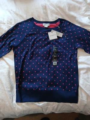 Liz Claiborne Women's 3/4 Sleeve Top Size Large Blue Pink Dots New With Tags - Image 1 of 2