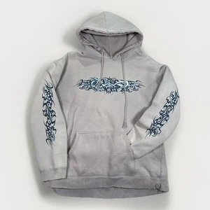 Vintage Top Heavy Dragon Hoodie Sz L Y2K Skater Grunge Tribal Graphic Gray Faded - Picture 1 of 11