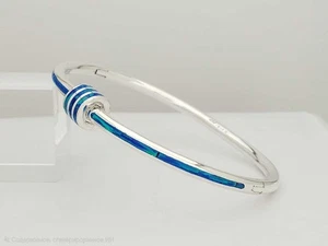 Bracelet Taxco en argent sterling 925 incrustation d'opale tonneau 7,5" articulé 21,6 g - Photo 1/11