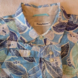 Camisa Hawaiana Tommy Bahama Manga Larga Para Hombre L Azul 100% Lino Floral Fuerte Aireada - Imagen 1 de 8