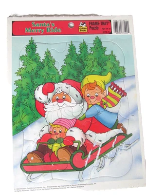 Whitman Santa's Merry Ride Frame Tray Puzzle1993  8" x  11" Children Vtg New C3 - Image 1 of 4