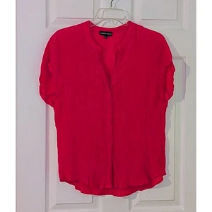 Modern Works Pink Blouse Top Womens L Mandarin Collar Textured Rayon Blend - Picture 1 of 7