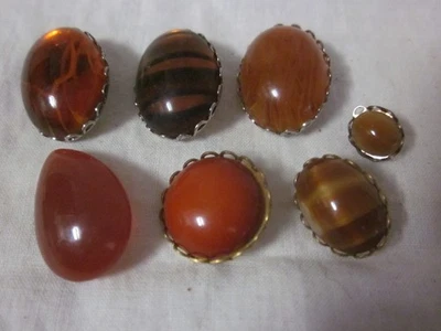 7 Brown amber stone glass resin shank buttons - Image 1 of 3