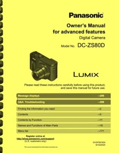 Panasonic Lumix DC-ZS80D OWNER'S MANUAL for ADVANCED FEATURES - Picture 1 of 1