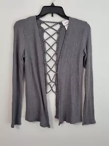 Maglione vintage Y2k stringato dietro costine grigio grande gita di un giorno anni 90 - Foto 1 di 4