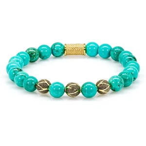 Perlenarmband Grüner Türkis Perlen Excelsior Gold 925 Sterling Silber 18k - Bild 1 von 12