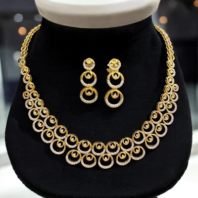 Stunning 2.55 Carats Round Brilliant Cut Diamonds Necklace Earrings Set 14K Gold - Image 1 of 4