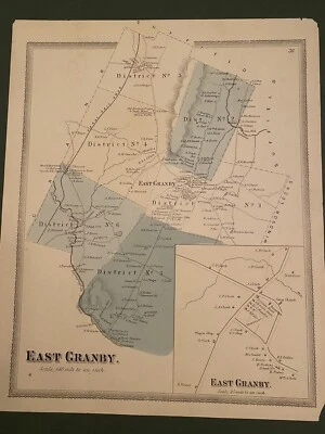 1869 Antique EAST GRANBY, CT. Atlas Map Published by Baker & Tilden Hand Colored - Image 1 of 4