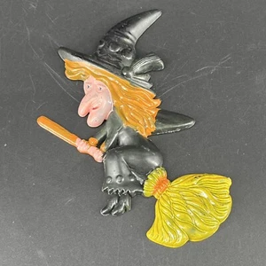 Vintage Plastic Flying Witch on Broom Halloween Cake Topper Hong Kong - Picture 1 of 7