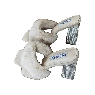 045-Cape Robbin Caqui Estrás Grueso Bloque Tacón Imitación Peludo Peluche Punta Abierta 10 Foto 1 de 3