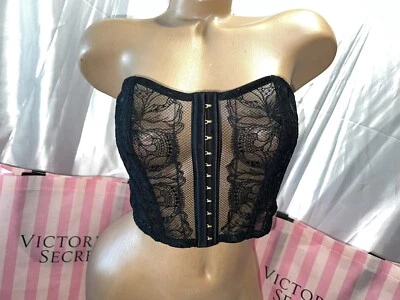 Victorias Secret Corset Bra Top Large Black Lace - Image 1 of 4