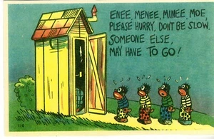 HUMOR CARD (19XX): "Enee Menee Minee Me Please Hurry" (Outhouse/ Blacks) Q OF - Picture 1 of 2