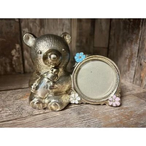Cornice portafoto vintage Oneida placcato argento orsacchiotto bambino con banco biberon - Foto 1 di 3