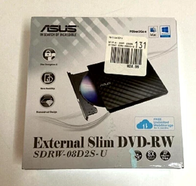 ASUS SDRW-08D2S-U  EXTERNAL SLIM DVD-RW USB DRIVE Brand New - Image 1 of 4