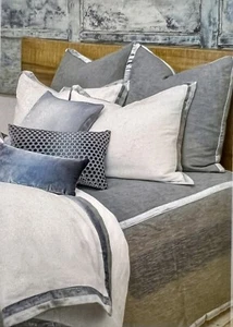 NWT Kevin O'Brien Studio®Queen Duvet Set-100% Linen & Gray Velvet Trim MSRP $849 - Picture 1 of 17