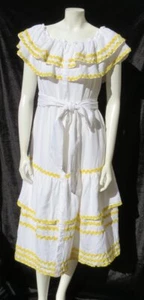 NEW LISA MARIE FERNANDEZ White Ric Rac Off Shoulder Ruffle Midi Dress US XXS XS - Picture 1 of 3
