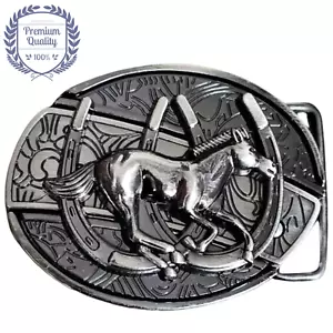 HIDDEN HORSE Belt Buckle Metal Zinc Alloy Vintage Retro Cowboy Western Premium - Picture 1 of 3