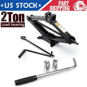 2 Ton Scissor Jack Car SUV Garage Tire Wheel Lug Handle Crank / Wrench Tool Kit - Picture 1 of 14