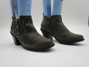 Madeline Girl "Stylish" Distressed Zip Buckle Heel Ankle Boots Women's Size 6 M - Picture 1 of 9