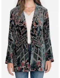 Johnny Was Marami Velvet Blazer Burnout Floral Jacket 3 Buttons Pockets Large - Picture 1 of 12